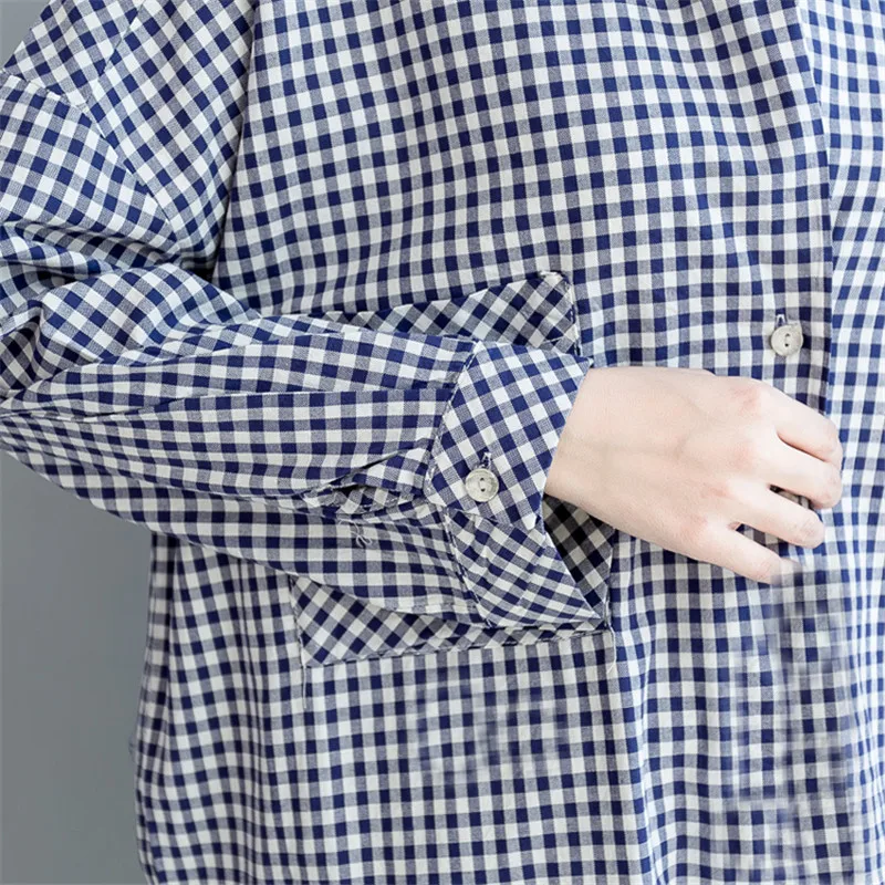 Женская клетчатая блузка с V образным вырезом большого размера|blouse shirt|check toplong loose