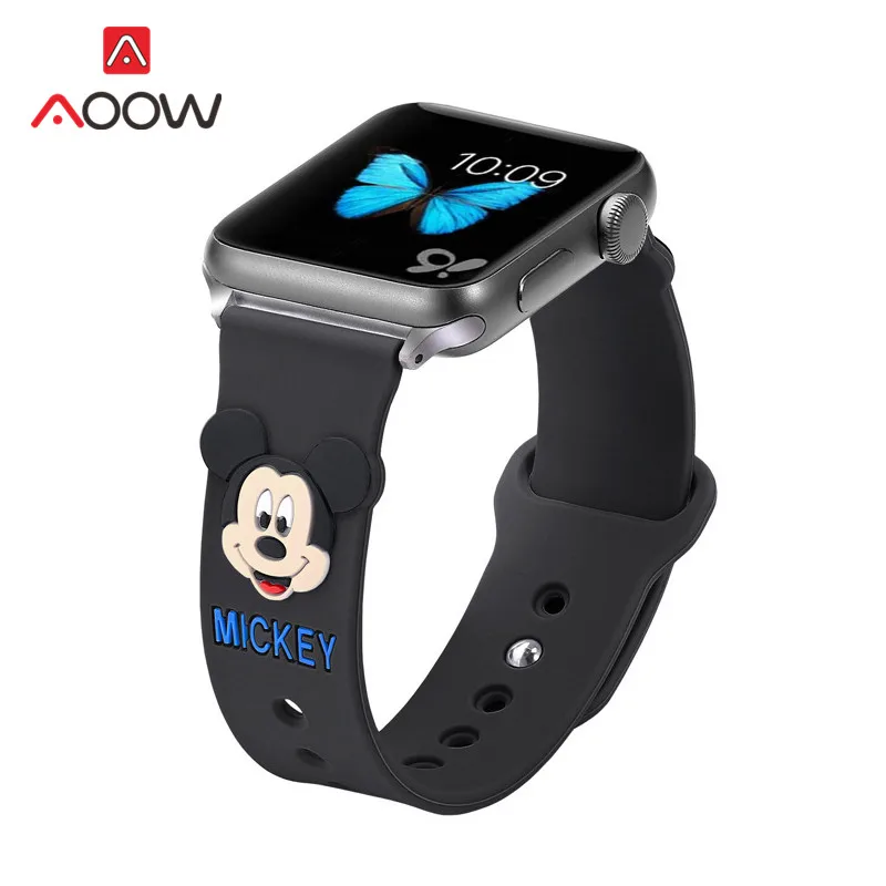 Мягкий силиконовый ремешок для часов Apple Watch 38 мм 42 мм 40 мм 44 мм милый Микки Маус сменный Браслет ремешок для iwatch 1 2 3 4