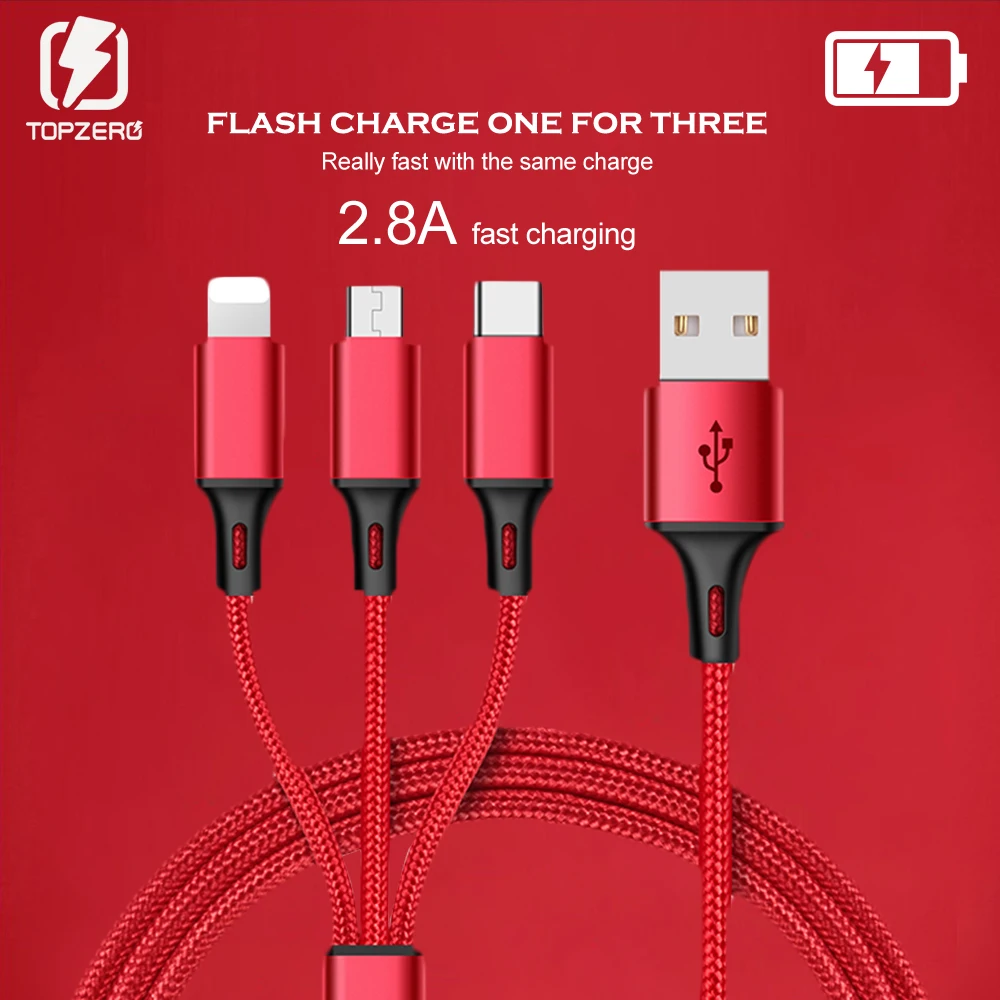 3 в 1 Micro USB кабель для Android USB TypeC кабели для мобильных телефонов 8Pin для iPhone 8X7 6 6S xs зарядное устройство кабели для быстрой зарядки шнур