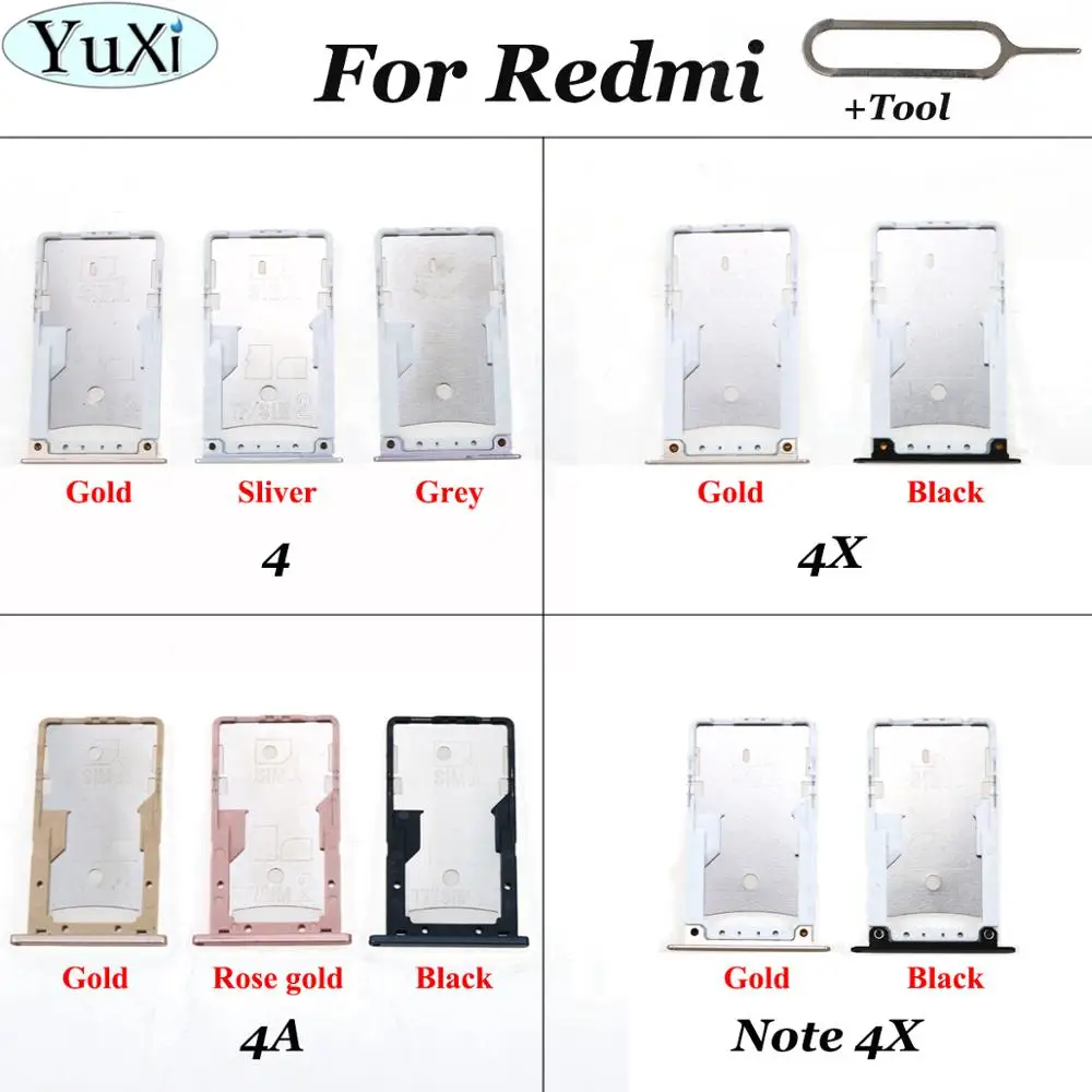 

Лоток для SIM-карты YuXi для Xiaomi Redmi 4A / 4X / 4 / Note 4X, гнездо гнезда, держатель, адаптеры, Сменные запасные части для Redmi note4X