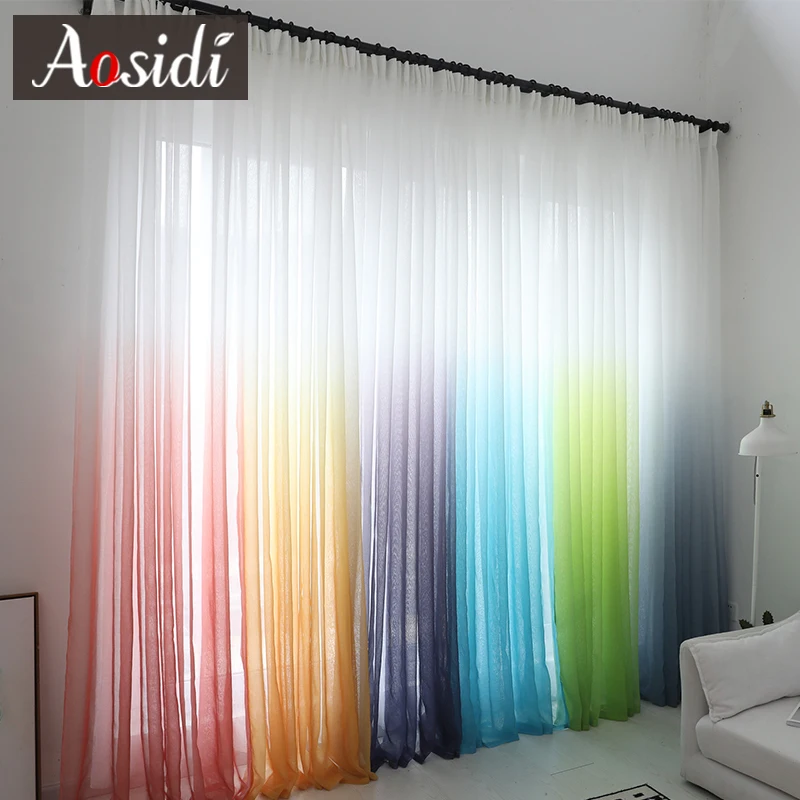 Modern gradient color window tulle curtains for living room bedroom organza voile curtains Hotel Decoration blue Sheer curtains