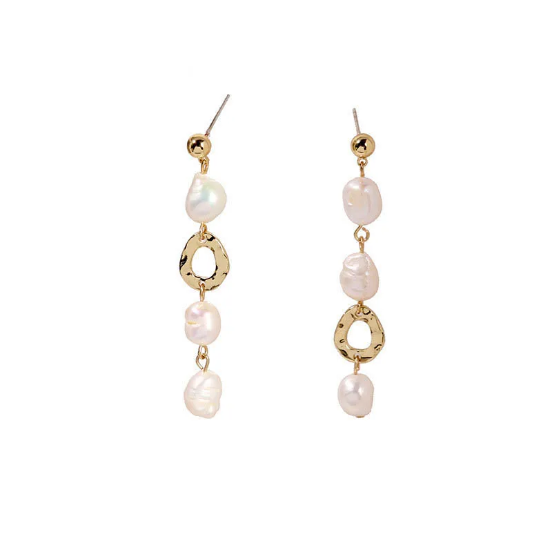 

EARS HIGH Korean 2019 New Fashion Freshwater Pearls Long Drop Earrings For Women Temperament Circle Metal Pendientes Mujer Moda