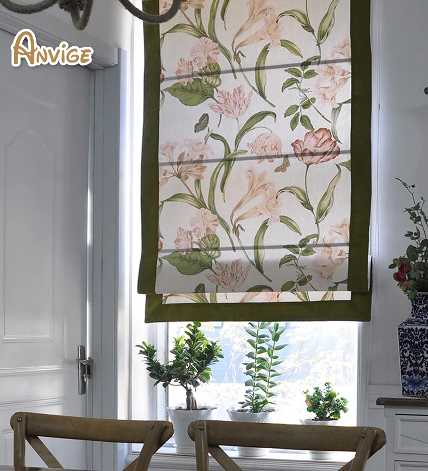 

Anvige Flower Printing Blackout Curtains Roman Blinds Cotton Fabric Rollor Blind For Living Room Free Shipping