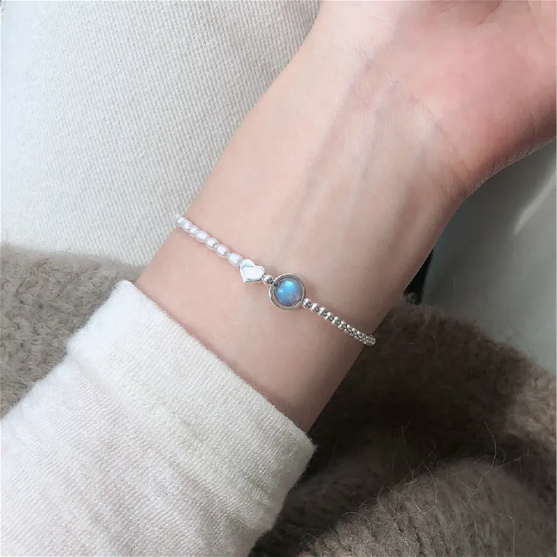 Fengxiaoling, новинка, модный 925 пробы, серебряный, жемчужный браслет, лунный камень, очаровательные браслеты для женщин, серебро-925-ювелирные изделия