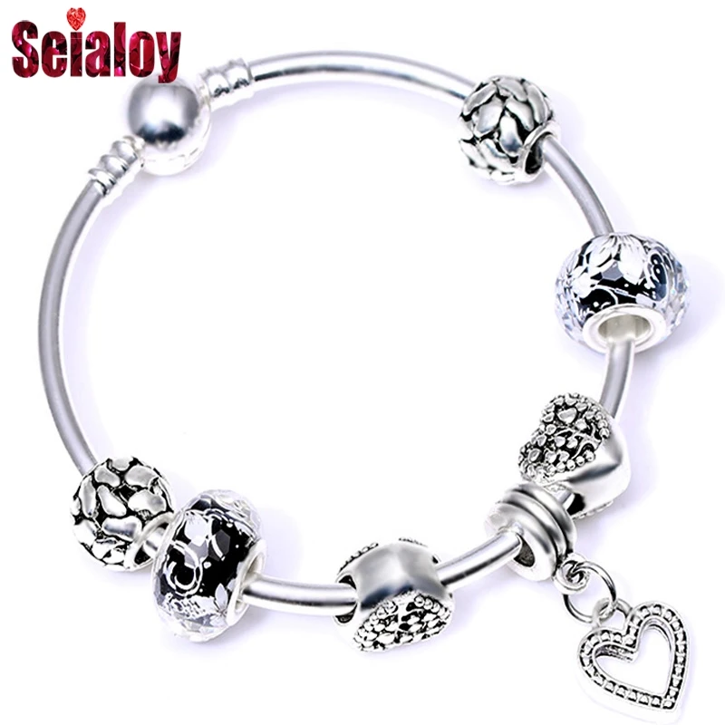 SEIALOY модный серебряный цвет мультфильм Микки Минни Любовь бусины бренд браслеты для женщин бисером Шарм для браслета, украшения в подарок