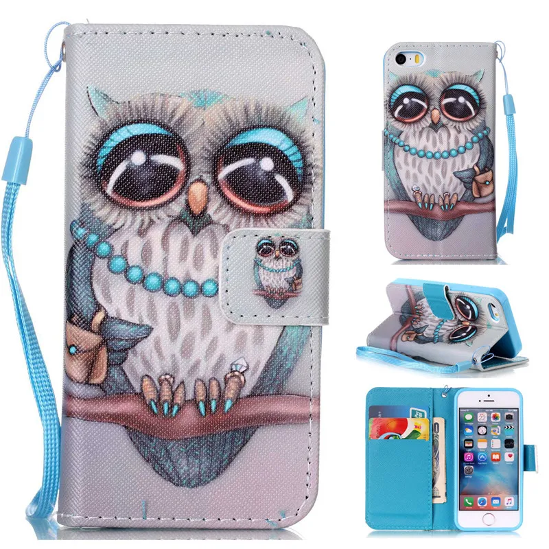 PU Leather Flower&Tower Owl Plaid Heart Stand Style Flip Wallet Cover Case For iphone 5 5S SE 5G i5 6 6S 4.7 Soft TPU | Мобильные