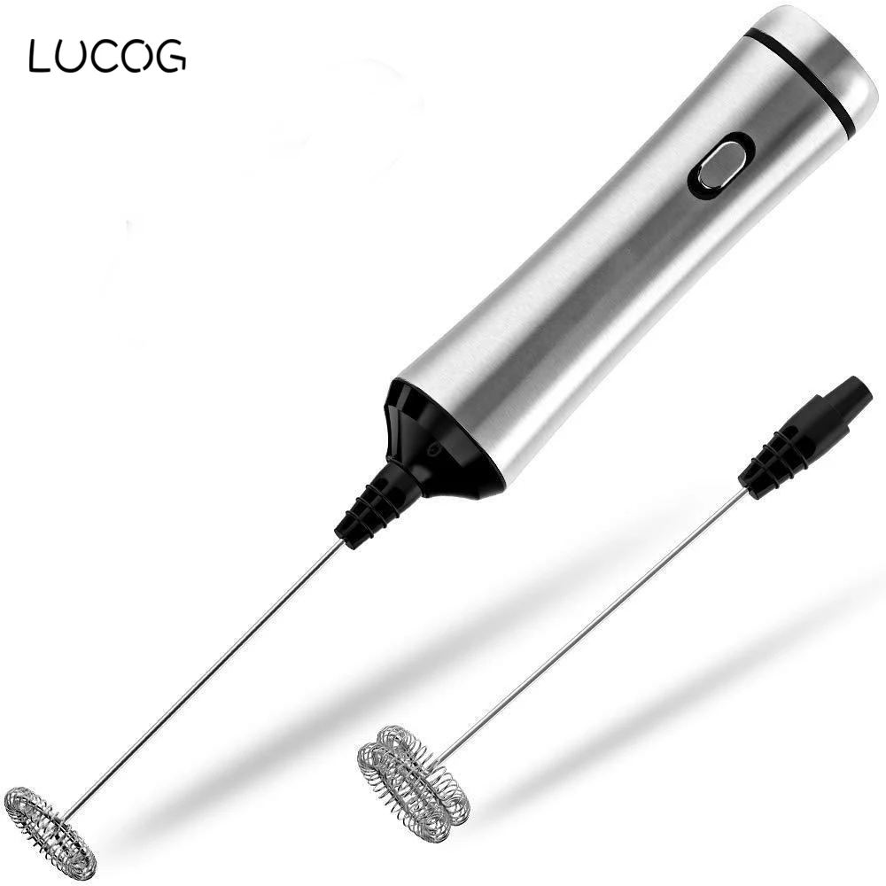 LUCOG 1800 мАч батарея электрический миксер зарядка через usb молочный пенообразователь портативный Миксер с 2 шт. стальные венчики для приготовления кофе яиц
