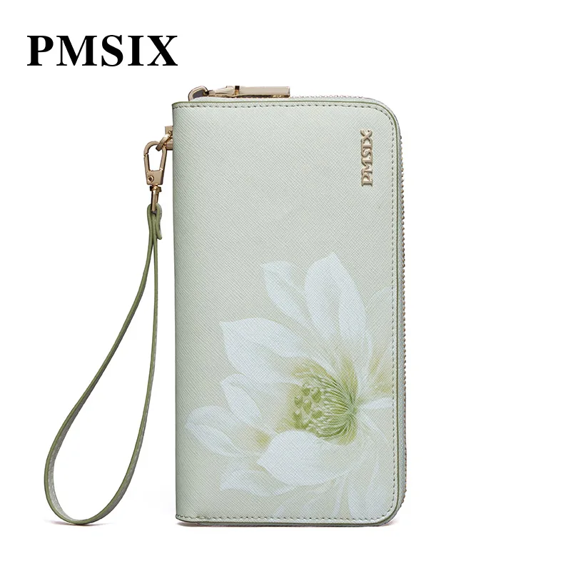 PMSIX Модный женский кошелек с принтом и длинной молнией Женский на ремешке