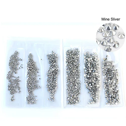 Mine Sliver 1600 шт, SS4-SS12, стеклянные стразы для дизайна ногтей, хрустальные плоские с оборота Стразы для дизайна ногтей, очаровательный дизайн для самостоятельного украшения ногтей B0919 - Цвет: Mine Sliver