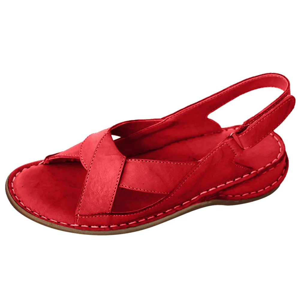 SAGACE, новые летние женские удобные сандалии на танкетке с вырезами Женские плоские сандалии женские повседневные туфли J10 - Цвет: Red