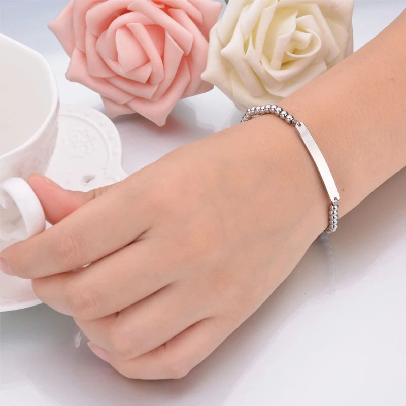 Высокое Качество Модные женские браслеты из нержавеющей стали бисера никогда не