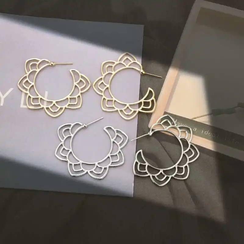 Hollow Flower Earrings Personality Temperament New Exaggeration Fashion Women Simple Elegant Gift Accessories Jewelry | Украшения и