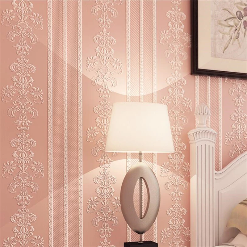 beibehang Stripe simple white bedroom wallpaper European style living room background beauty salon blue pink non-woven | Обустройство