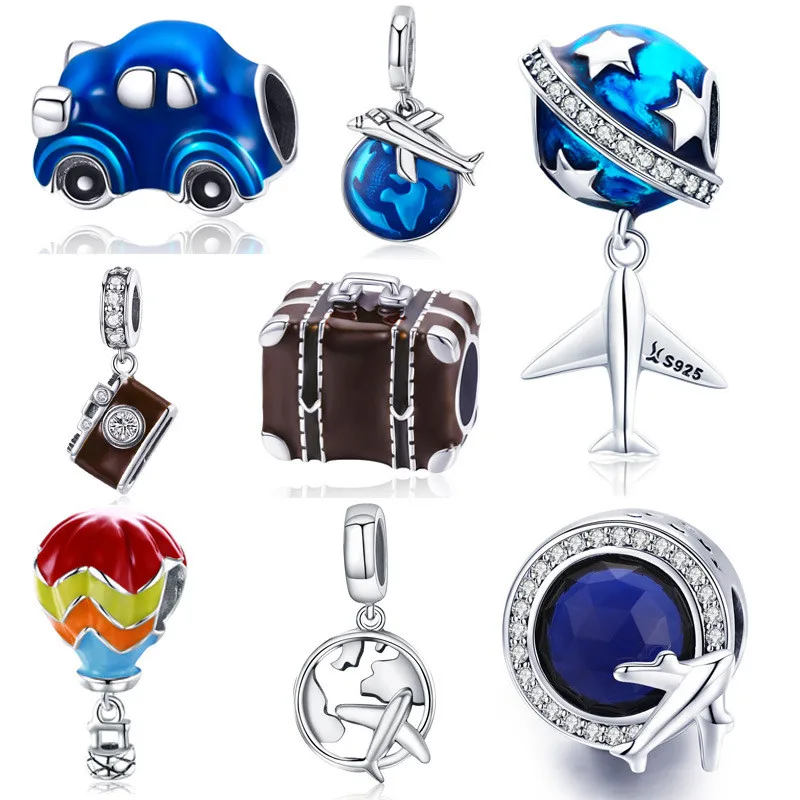Браслет Pandora, 925 пробы, серебряный, самолет, багаж, камера, воздушный шар, бусины, Коллекция путешествий, очаровательные ювелирные изделия