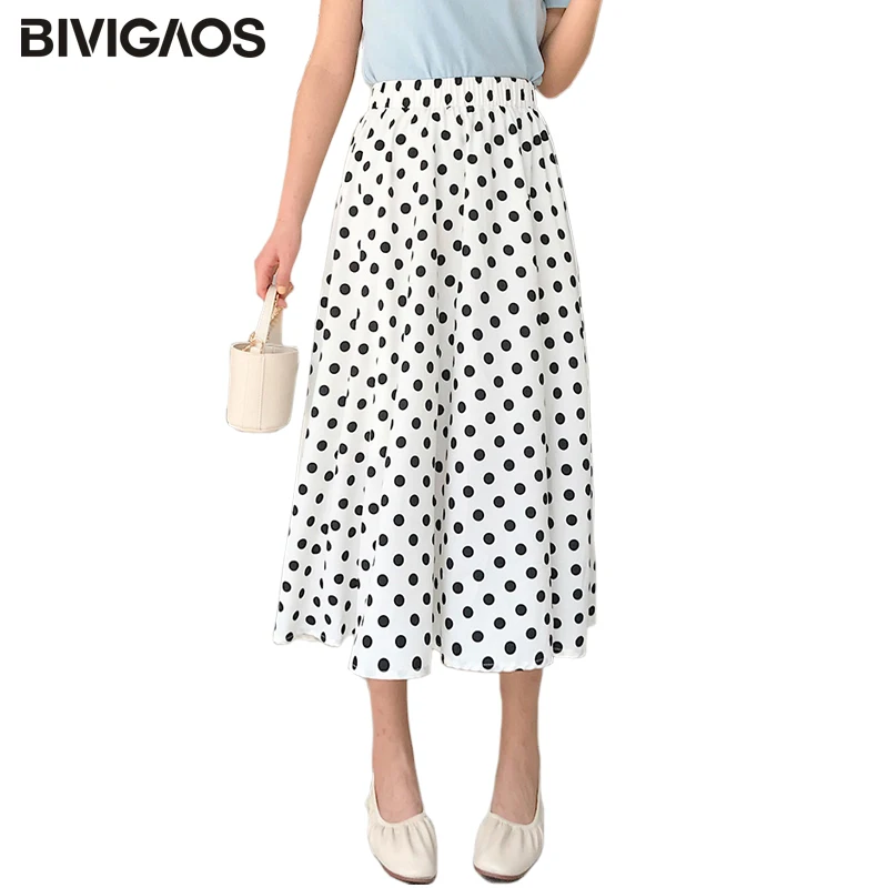 BIVIGAOS 2019 новые летние Стиль досуга модные черно белые точки богемные миди юбки