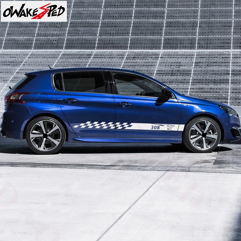Спортивные полосы для Peugeot 308 наклейки на дверь и боковую юбку автомобиля