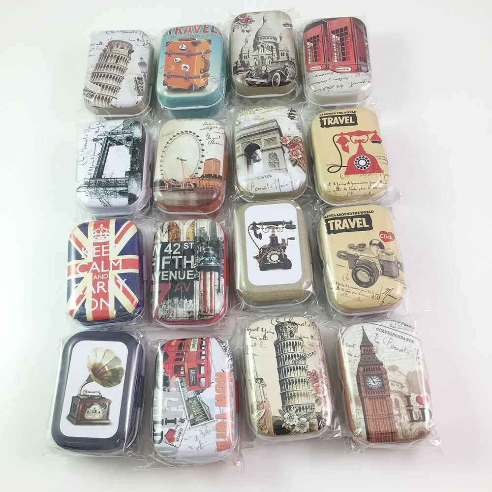 64 шт./лот жестяная коробка в винтажном мультяшном стиле для хранения конфет и