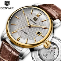 relogio masculino benyar casual fashion mens watches automatic mechanical top luxury brand sports clock leather gold wristwatch