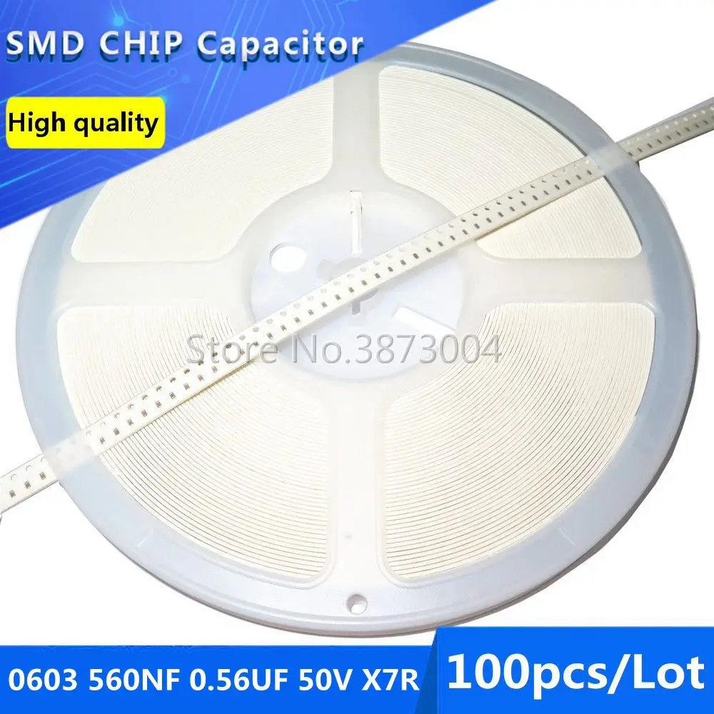 

100 шт 0603 560NF 0,56 мкФ 50В X7R 10% SMD чип конденсатор