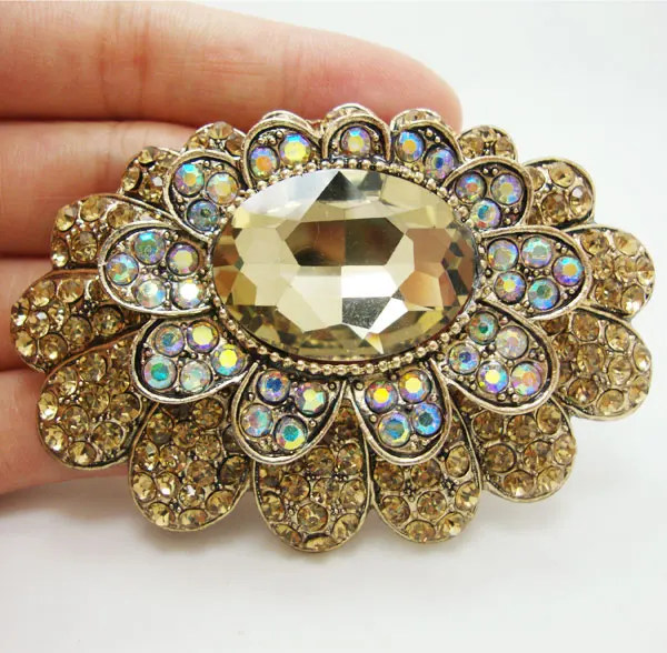 Винтажный стиль 2 16 &quot новая брошь в виде цветов с коричневым кристаллом |
