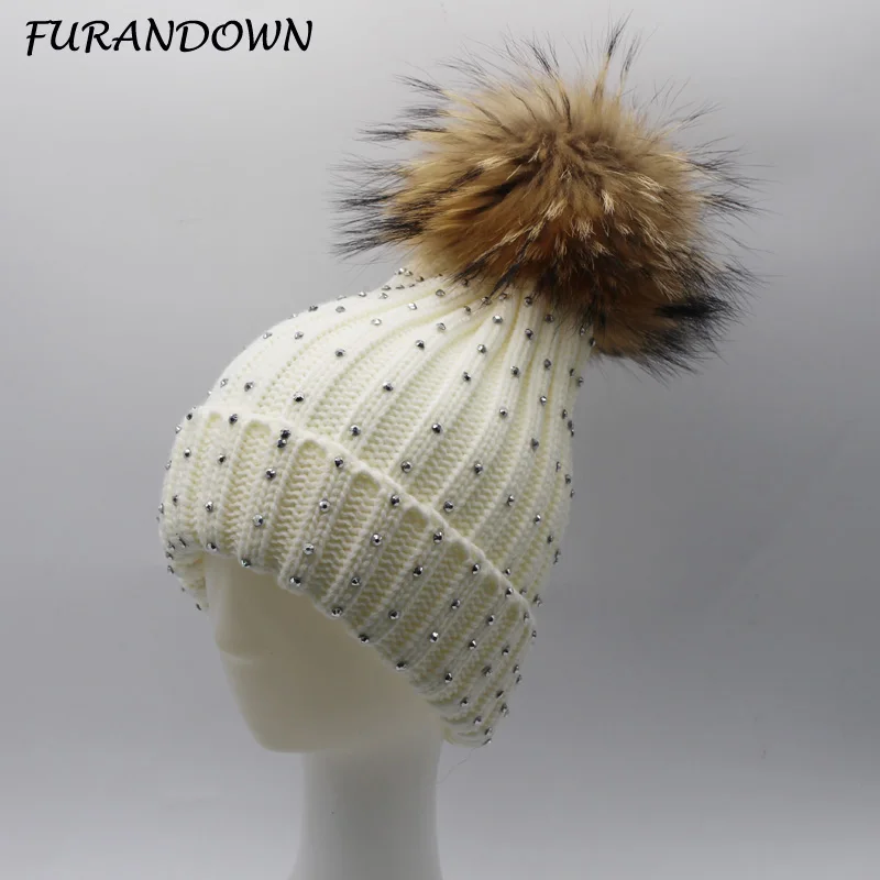 Новинка 2018 модная зимняя шапка FURANDOWN Женская Шапка бини со стразами шапки с