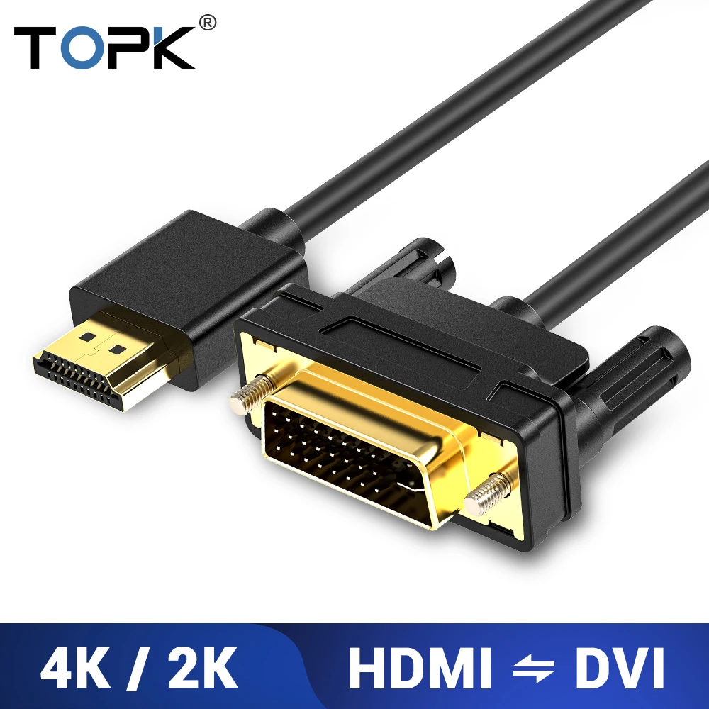 TOPK HDMI к DVI D 24 + 1 Pin адаптер 4K двунаправленная передача Мужской кабель для lcd DVD