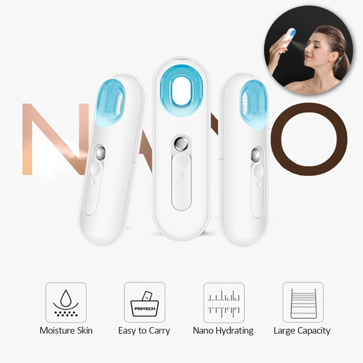 Портативный распылитель тумана Nanos, распылитель для лица и тела, увлажнение парохода, уход за кожей, мини 22 мл, спрей для лица, косметические инструменты, белый цвет