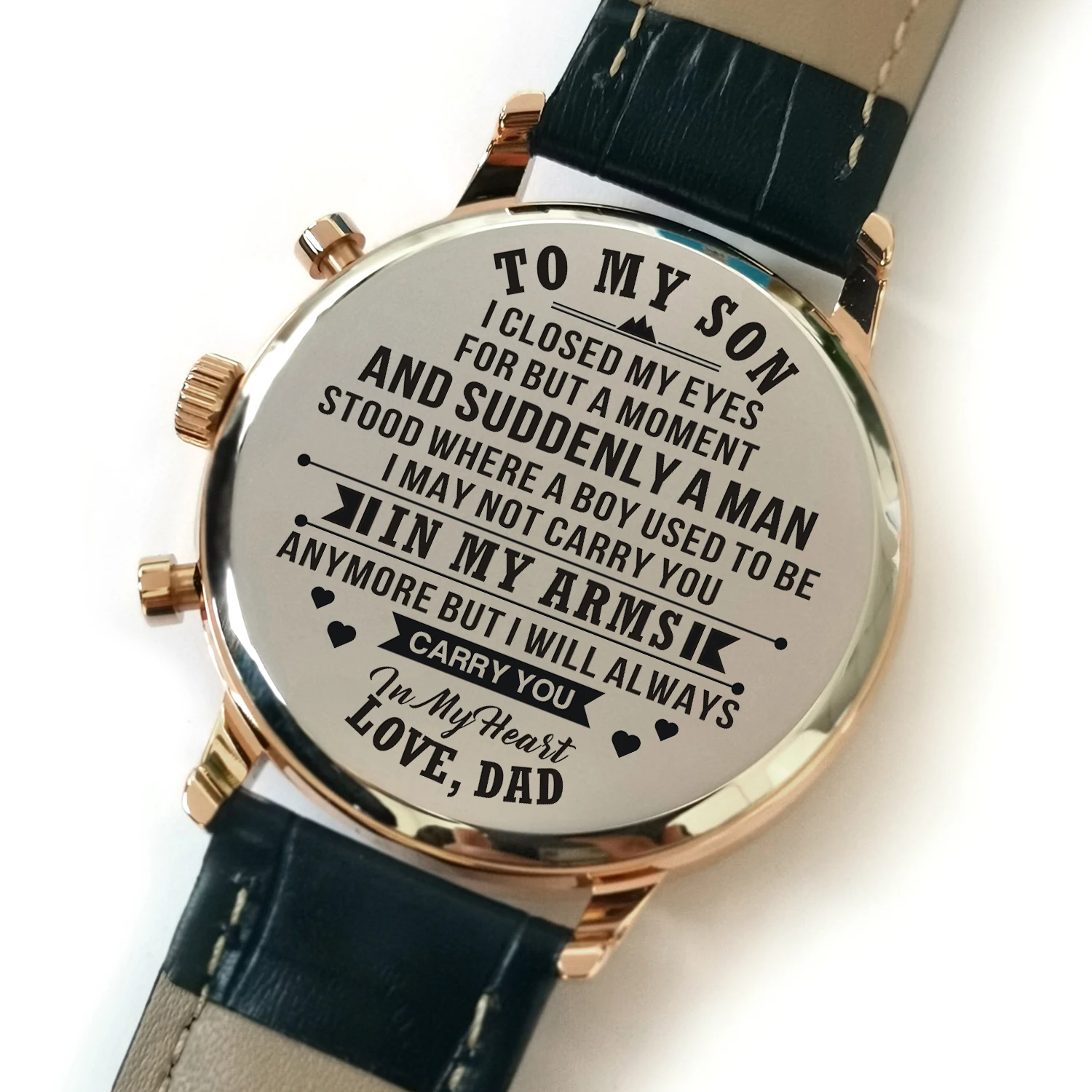 K4500-7 Dad To My Son Роскошные модные часы для отдыха 30 м водонепроницаемые часы с гравировкой календарь 24 часа секунды Dail аналоговые Мужские часы