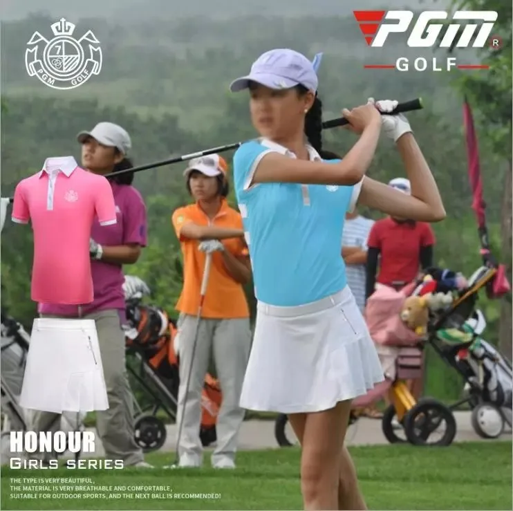 

PGM Children's Golf Clothing Summer Girls Button collar Short Sleeve T-Shirt Breathable Sweat Golf Sportswear M-XXL