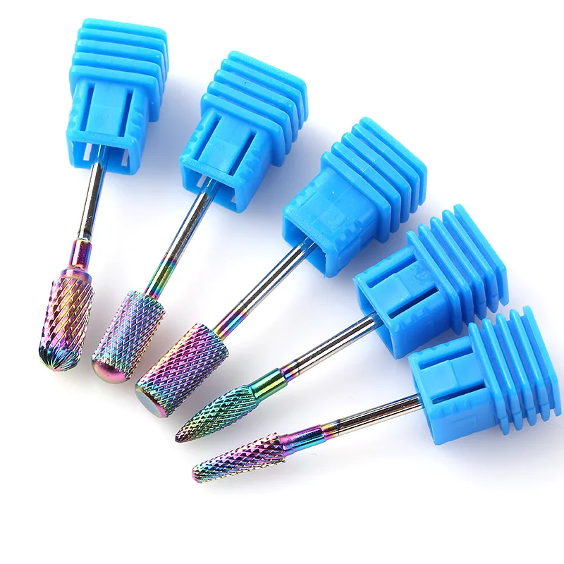 BLUENESS 5 Type Rainbow Nano Coating Tungsten Carbide Nail Drill Bits For Electric Manicure Art Accessories Tools | Красота и