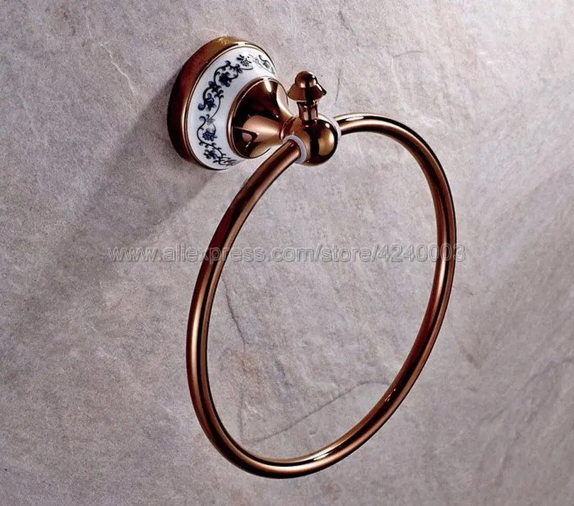 Towel Ring Holder Розовое золото, медная и фарфоровая основа, аксессуары для ванной комнаты, Полка для полотенец, держатель для полотенец, держатель для бумаги, тканевый крючок, аксессуары для ванной комнаты Kxz032 - Цвет: Towel Ring Holder