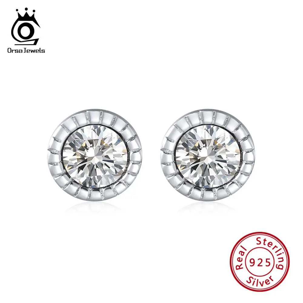 ORSA JEWELS настоящие 925 маленькие серьги-гвоздики для женщин, розовые, черные, прозрачные, фиолетовые, AAA ослепительные женские Серьги Brincos, ювелирные изделия для девушек SE119