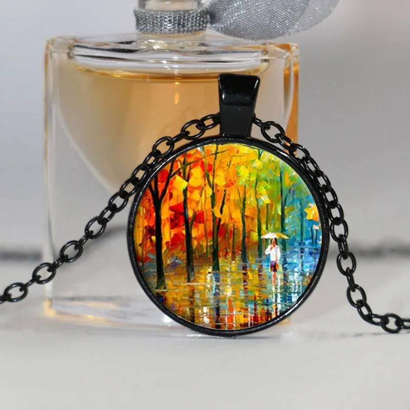 Винтаж стекло дерево жизни кабошон себе ожерелье с серебряным покрытием