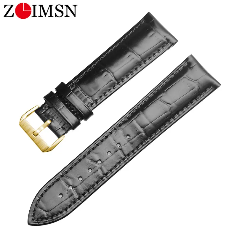 Black Gold Ремешок для часов ZLIMSN из натуральной кожи 16 мм 18 мм 20 мм 22 мм 24 мм ремешок для часов Tissot Seiko DW Longines samsung gear huawei Watch GT - Цвет ремешка: Black Gold