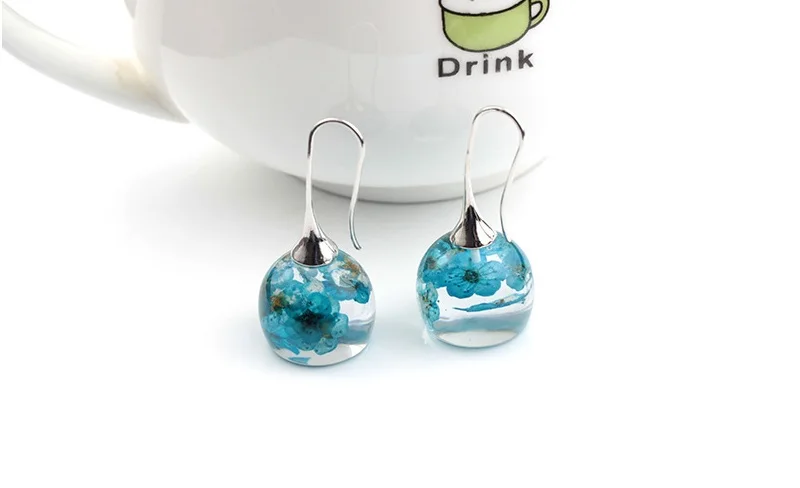 New creative Real Blossom Earrings Flowers In Resin Spheres Silvers ox Earwires Big Gift For Her | Украшения и аксессуары