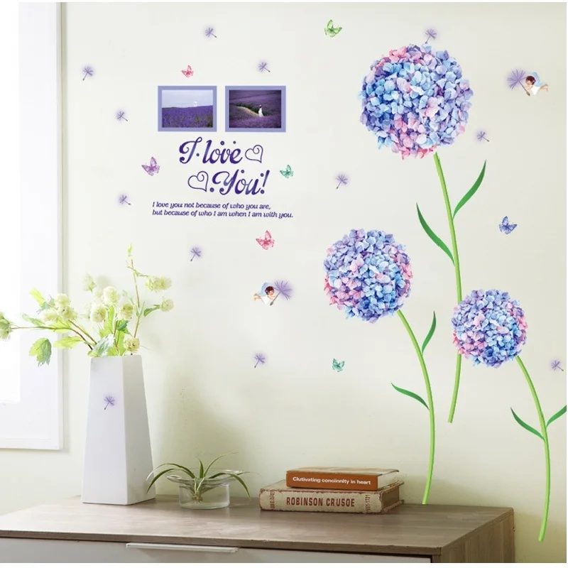 Hydrangea Photo Wall Sticker For Sofa Background Bedroom Pvc Home Decal Decorative Poster Mural Art Window Diy Study Room | Дом и сад