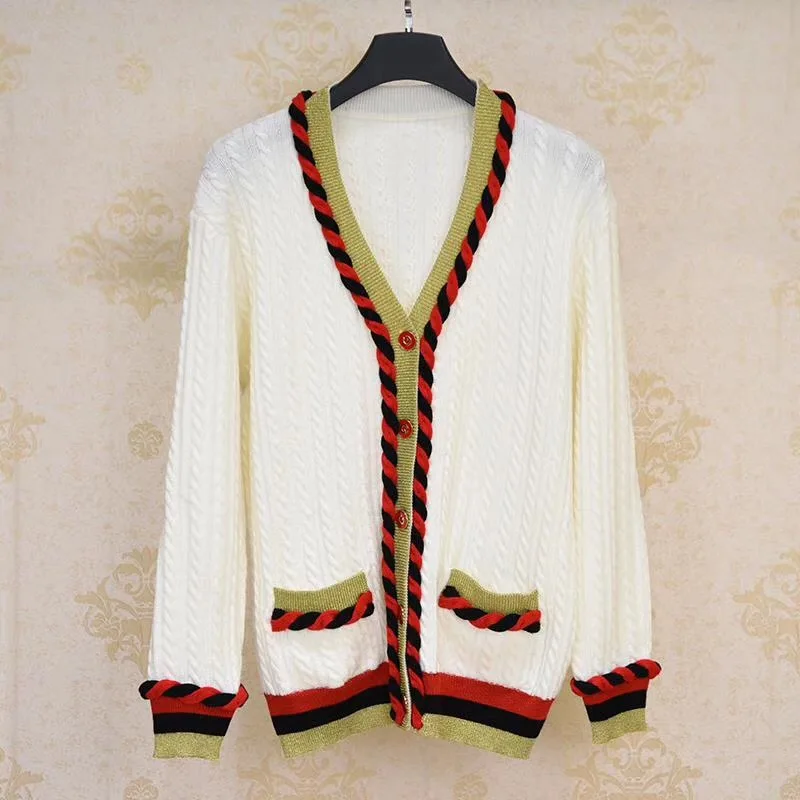 MultiBees Brand Designer Fashion Solid V-Neck Sweater for Women Sweet Vintage Autumn Winter Single Breasted Knitted Cardigans |