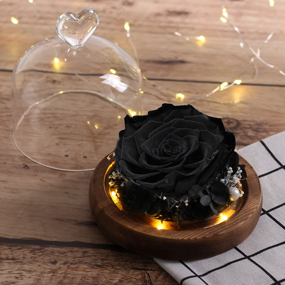 Black Rose светодиодный вечная эксклюзивные розы в Стекло купол сухоцветов Красота и