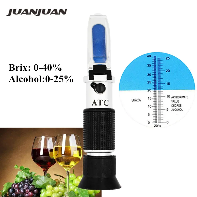 Handheld alcohol refractometer sugar Concentration Detector Brix 0-40% alcohol 0-25% Hydrometer concentration spirits tester ATC