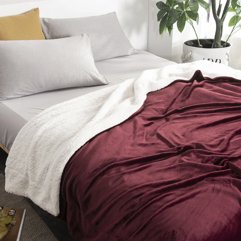 Slowdream Hot Sale Thick Sherpa Throw Wine Blanket Weighted Flannel Fleece Queen King Adult Summer For Bed Or Couch 1PCS | Дом и сад