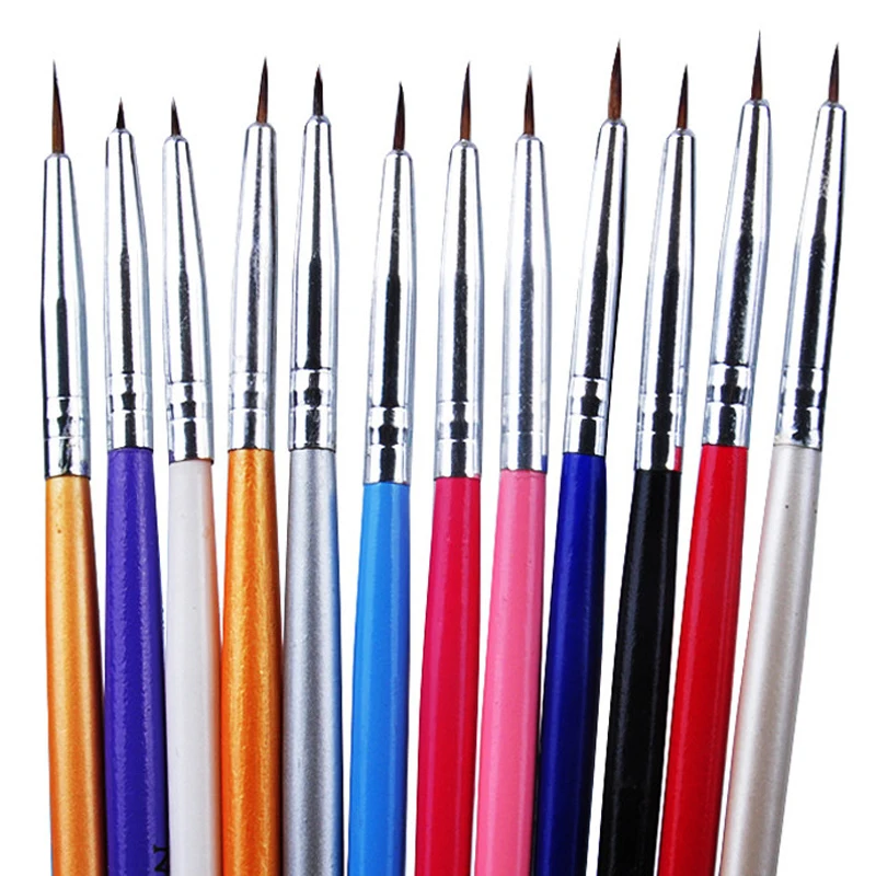 12 шт радужных цветов для дизайна ногтей гелевая ручка рисования набор кистей