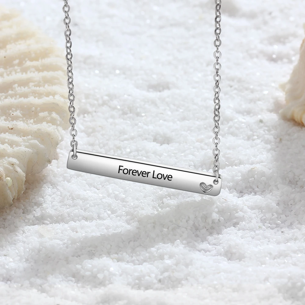 

Silver Color Personalized Name Bar Necklace Custom Name Necklaces for Women Promise Nameplate with Heart (Lam Hub Fong)