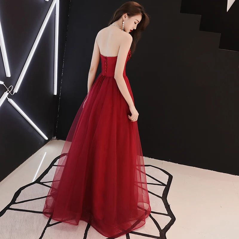 Vestido De Festa Longo новое вечернее платье цвет красного вина, сексуальным вырезом на спине с открытыми плечами ТРАПЕЦИЕВИДНОЕ платье для выпускного вечера вечерние платья Длинные Haute Couture