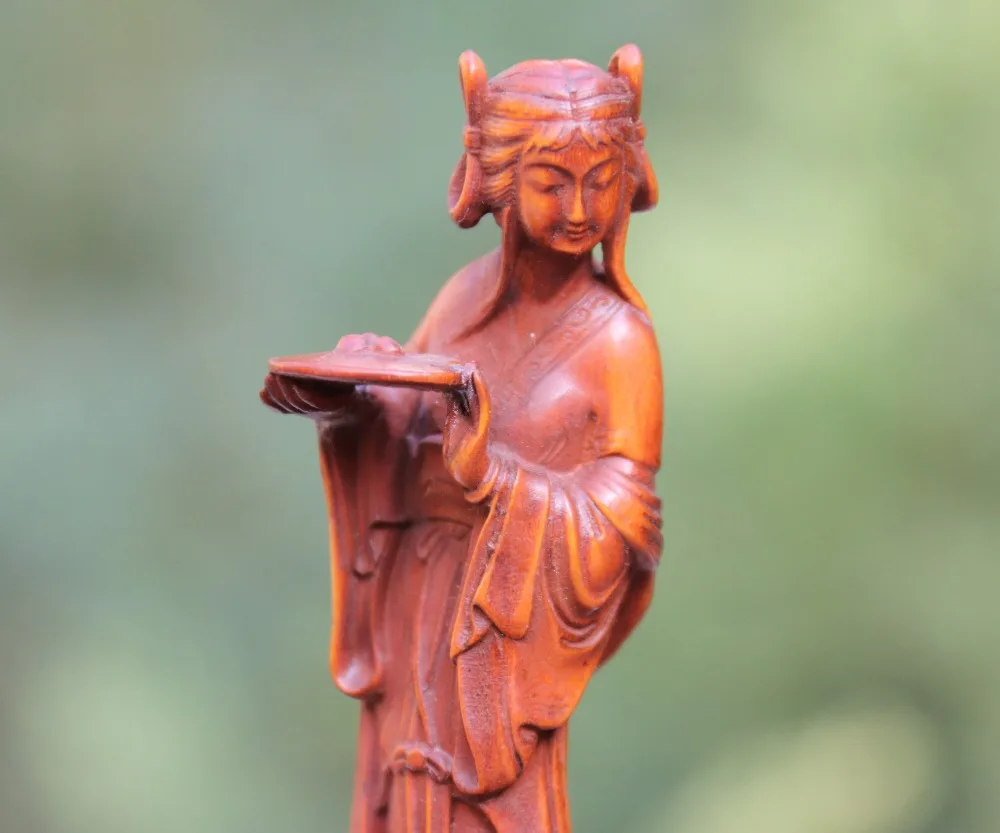 9 см Китай Boxwood lady Young Women Lady Fair Maiden slave Скульптура девушки|Статуи и скульптуры| |