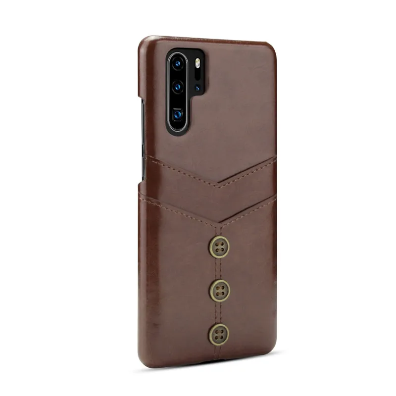 BROWN Luxury Oil Wax PU Leather Buckle Wallet Phone Cases For Huawei P30 P20 Lite Pro Mate 20 Lite Credit Card Money Slot Holder Cover - Цвет: BROWN