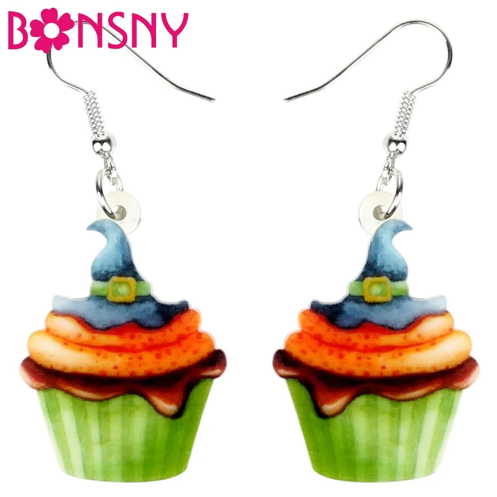 Bonsny Statement Acrylic Halloween Magical Hat Cupcake Earrings Dangle Drop Cute Food Jewelry For Women Girls Teens Accessories | Украшения
