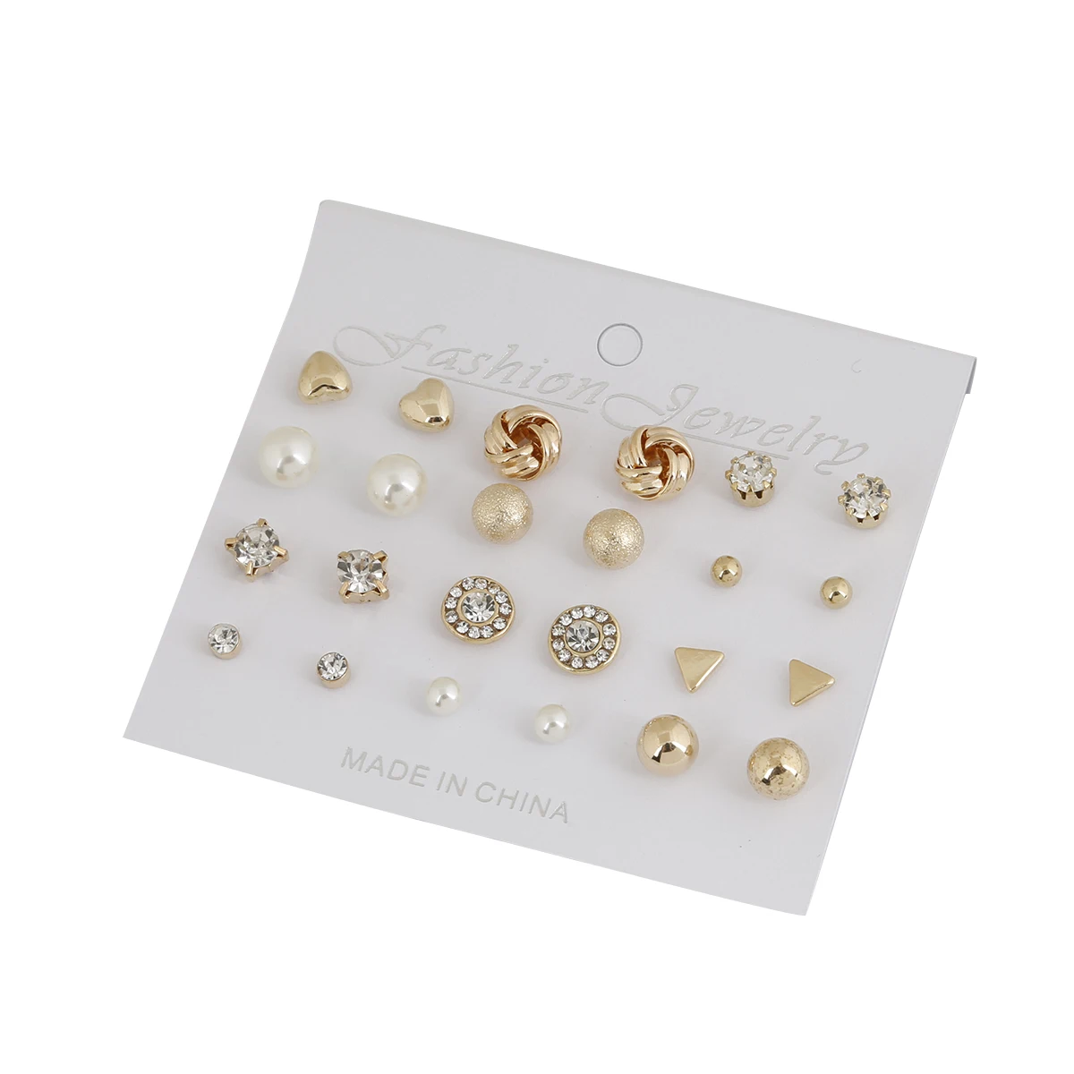 12 pair/bag Rhinestone Zircon Peach Heart Triangle Shape Trendy Pearl Earrings Gold&ampSilver For Women Jewelry | Украшения и