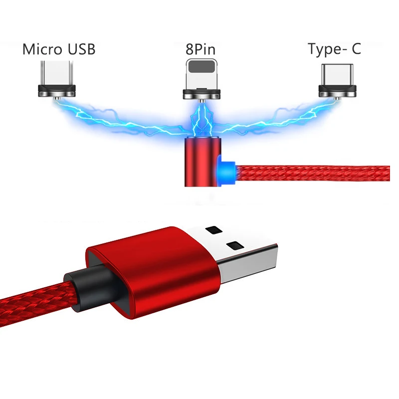 Магнитный зарядный кабель Micro LED USB Type C осветительный 2 1 А быстрой зарядки USBC/Type