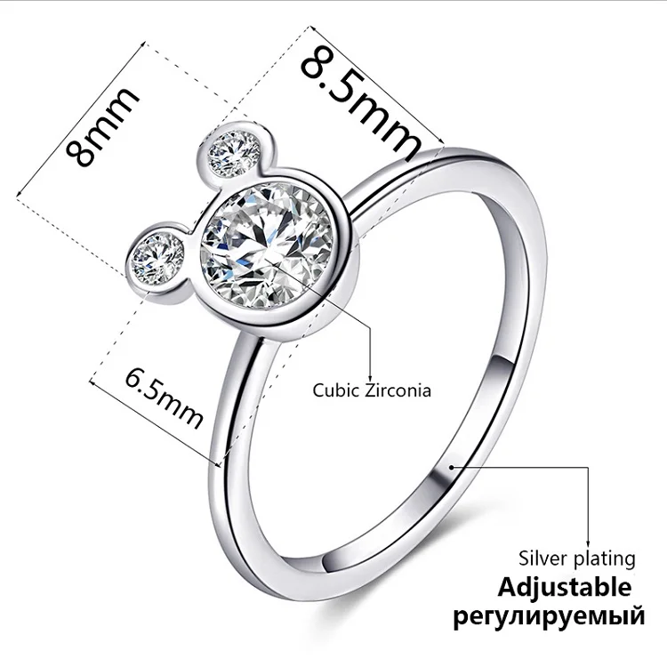 925 silver open ring Yiustar модное мультяшное ожерелье с Микки Маусом, подвески, подвески, циркониевый кулон в виде мыши для женщин, колье, ювелирное ожерелье, подарок - Окраска металла: 925 silver open ring