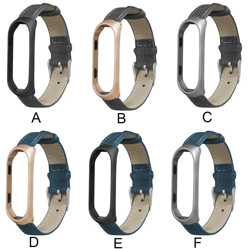 Ремешок на запястье для Xiaomi Mi Band 4 джинсовый металлический каркас Смарт часы